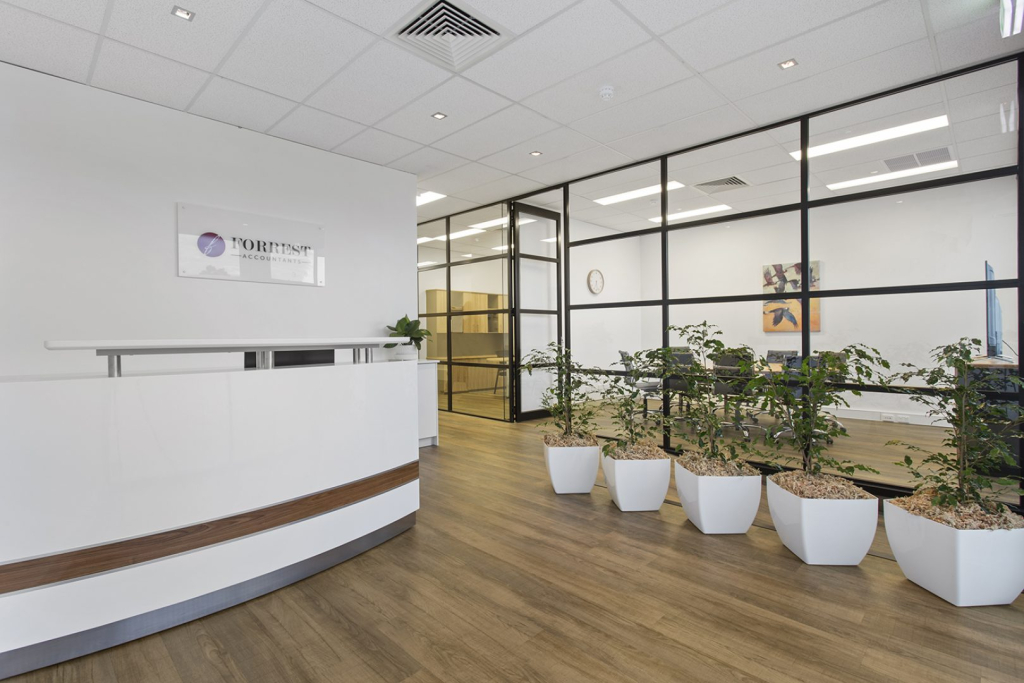 An office fit out reception desk and area